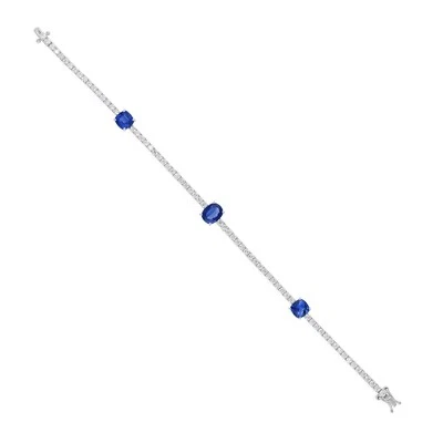 6.14Tcw Drei Blauer Saphir Armband Kunstdiamanten Grown Cvd Diamant Tennis 18k - Bild 1 von 4