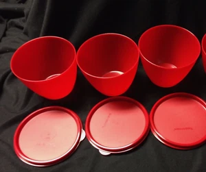 Tupperware Set of 3 Food Storage Refrigerator Bowls Containers & Seals Red New - Picture 1 of 2