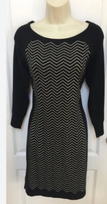 Apt. Vestido Vaina Para Mujer Negro Dorado Beige Chevron Tejido, Talla M Foto 1 de 4