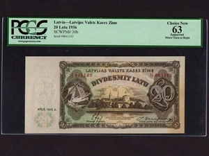 Latvia:P-30b, 20 Latu, 1936 * Riga * PCGS Ch. UNC 63 APP * - Picture 1 of 2