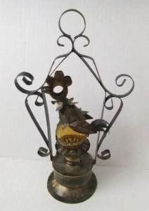 MCM Rooster Miniature Oil Lamp Novelty Kitsch Wrought Iron Bird Lantern VTG - Picture 1 of 8