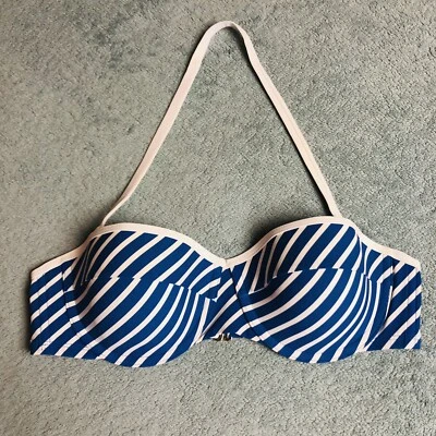 Top de bikini Tory Burch, rayas azules/blancas, talla mediana, correa desmontable Foto 1 de 4