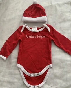 BABY GEAR SANTA'S HELPER SHIRT & HAT SET 6-9 MONTHS CHRISTMAS RED LONG SLEEVES - Picture 1 of 3