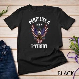 Party Like a Patriot Bald Eagle USA Flag Funny 4th of July Unisex T-shirt - Picture 1 of 15