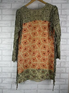 Zara womens dress orange black beige print s 10 tassel trim - Picture 1 of 11