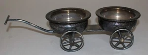 FB Rogers Silver Company 1883 Wheeled Cart Wagon Condiment Dish / Coaster Holder - Picture 1 of 12