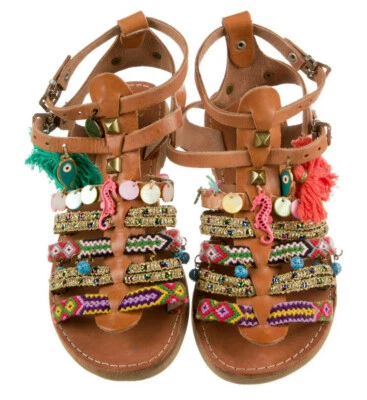 Sandalias Elina Linardaki Cuero Gladiador Agua Salada, EE. UU. Talla 6/UE 36, Muy Buenas Foto 1 de 4