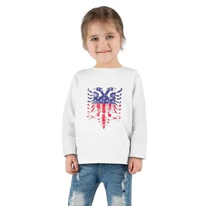 Albania American Flag Toddler Kids Long Sleeve Tee Shirt  Boy Girl Eagle - Picture 1 of 18