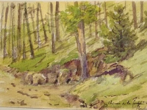 RARE DESSIN XIX AQUARELLE PAYSAGE PLOMBIERES les BAINS VOSGES LORRAINE 1896 c - Imagen 1 de 3