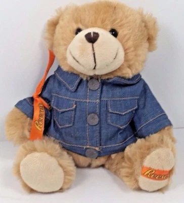 Reeses Peanut Butter Cup Denim Jacket Galerie 8 inch Caramel Teddy Bear Rare - Image 1 of 4