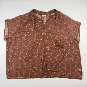 Pleione Bluse Damen 3X Plus braun ditsy Blumen Chiffon Krawatte Ausschnitt Knopfleiste - Bild 1 von 5