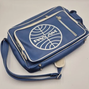 Vintage Pan Am "Secret Agent" blau Leder verstellbarer Riemen Airlines Reisetasche - Bild 1 von 11