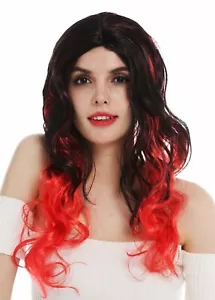 Wig Carnival Halloween Women Long Center Part Wavy Black Red Witch - Picture 1 of 6