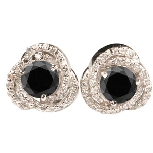 4.30Ct Round Shape Natural Black Diamond Women's Studs In 925 Sterling Silver - Picture 1 of 13