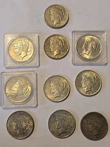 LOT OF (10) US Peace SILVER DOLLARS CIRCULATED 90% Silver  #771 - Picture 1 of 12