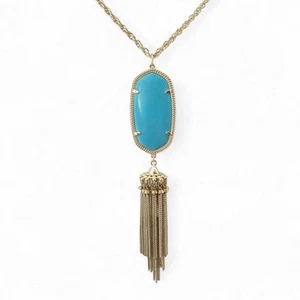 Kendra Scott Rayne Gold Plated Turquoise Blue Magnesite Tassel Necklace Retired - Picture 1 of 8