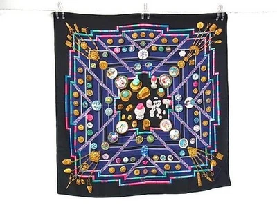 Hermès Bufanda Carre 90 Seda Negro Multicolor Vintage Mujer Moda Accesorios - Imagen 1 de 4