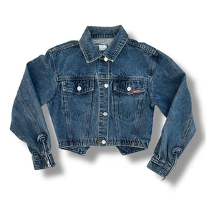 Vintage Jordache Cropped Trucker Denim Jacket Blue Size Medium 80s 90s - Picture 1 of 7