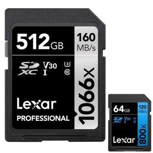 Lexar Professional 1066x SDXC UHS-I Card SILVER 512GB Memory Card + 64GB Bundle - Afbeelding 1 van 8