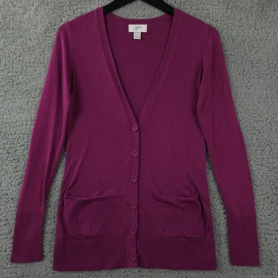Ann Taylor LOFT Sweater Womens XS Purple Button Cardigan Wool Blend Lightweight - Image 1 of 4