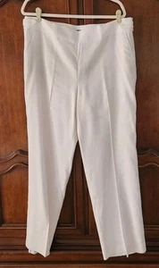 TALBOTS White Linen Blend Pants 14W - Side Zip & Buttons - Side & Back Pockets - Picture 1 of 18