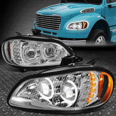 [LED DRL+SIGNAL]FOR 03-19 FREIGHTLINER M2 106 112 PROJECTOR HEADLIGHTS CHROME - Image 1 of 4