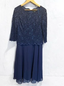 Alex Evening Dress Navy Blue A-Line Lace Bodice Embellished Formal Size 12 NWT - Picture 1 of 8