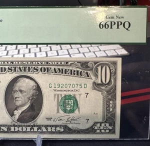 😎 1974 $10  FEDERAL RESERVE NOTE ( CHICAGO) G/D BLOCK ( PCGS -66PPQ ) - Picture 1 of 7