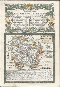 Antique map, Ogilby / Bowen, Herefordshire / Road from Bristol to West Chester 1 - Picture 1 of 2