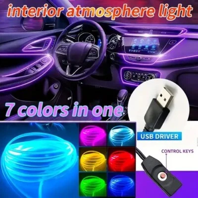 STRISCIA INTERNI AUTO 4M LED RGB LUCI NEON ATMOSFERA AMBIENTE FIBRA OTTICA USB  - Immagine 1 di 4