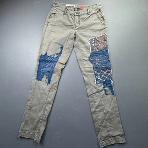 Pilcro Pants Womens 26 Hyphen Embroidered Patchwork Straight Leg Distressed Boho - Picture 1 of 20