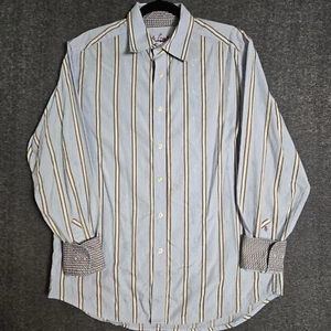 ROBERT GRAHAM Flip Cuff Mens Design Blue Shirt Dress Sz L Embroidered Paisley - Picture 1 of 12