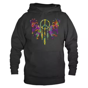Sudadera con Capucha Gráfica Kokopelli Peace Sign Atrapasueños Plumas Indio Nativo Americano - Imagen 1 de 10