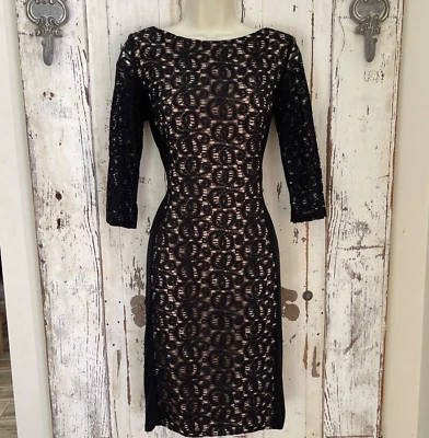 Vestido Anne Klein Talla 4 Para Mujer Negro Beige Encaje Vaina Carrera Cóctel Elegante Foto 1 de 4