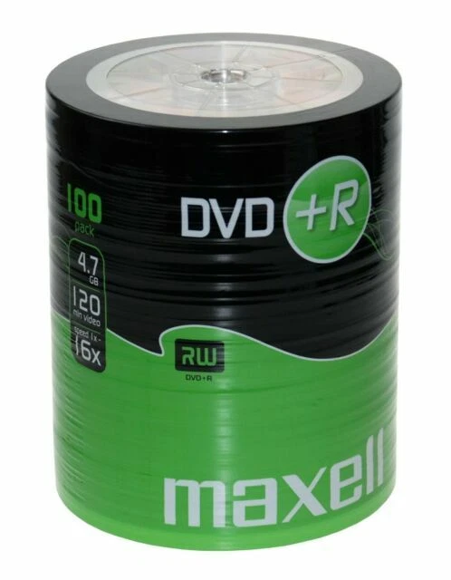 100 Pack Maxell DVD+R Blank Media Discs - 4.7 GB, 16x Speed, 120 mins