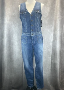 Guess Layla Blue Denim Jumpsuit Damen Gr. XL Ärmellos V-Ausschnitt Neu Mit Etikett - Bild 1 von 9