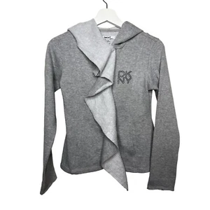 DKNY Jacket Girls Large Kids Hoodie Gray Zip Up Ruffles Fleece Top Fall Casual - Picture 1 of 13