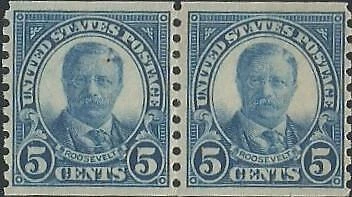 Line pair of stamps - Scott 602 - 5 cent - Theodore Roosevelt - 1924 - MNH - Image 1 of 1