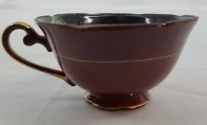 VINTAGE ~ Merit China Occupied Japan - Black/Red Porcelain Tea Cup Pink Floral - Picture 1 of 8