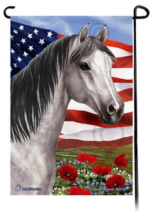 Patriotic Flowers Garden Flag - Grey Quarter Horse - Picture 1 of 1