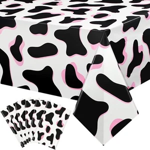 Tiamon 6 Pcs Pink Cow Print Tablecloth 108 x 54 Inch Cow Birthday Party Table... - Picture 1 of 7