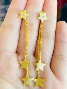 New 18k yellow gold over 925 sterling silver white topaz star Earrings - Picture 1 of 7