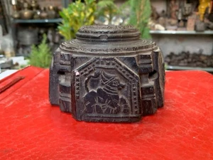 Antique Hand Carved Wooden Nandi Bull & Hindu God Seed Sowing Pot Candle Stand - Picture 1 of 8