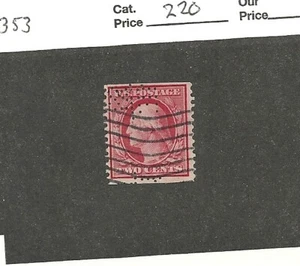 US Scott # 353, two cents red, Vertical coil, scv $220 - Picture 1 of 2