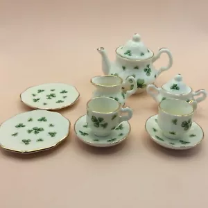 Lefton Porcelain Minature 11 Piece Childrens Tea Set - Decorated Shamrocks- - Foto 1 di 13