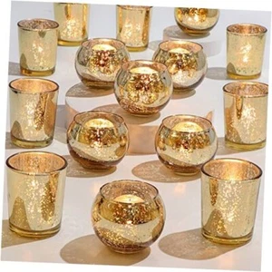 24pcs Assorted Votive Candle Holders, Mercury Glass Candle Holder, Diwali Gold - Picture 1 of 7