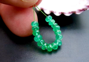 15 RARE ALL NEW NATURAL GEM AAAAA ZAMBIAN EMERALD FACETED RONDELLE BEADS-5.65cts - Picture 1 of 11