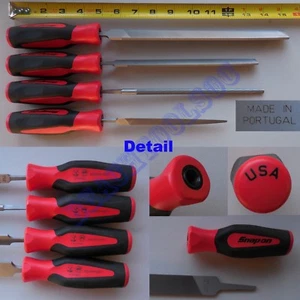 New Snap On 4 Pcs Red Instinct Soft Grip Handle Mixed File Set - SGHBF500A - Picture 1 of 2
