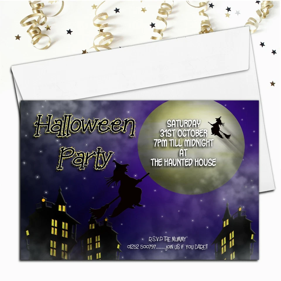 10 Personalised Scary Witch Halloween Party Invitations Childs Boys Girls N7 - Image 1 of 1