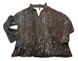 Pullover Negro Elástico XXL Plus Espacio Exterior Festivo Luces Brillantes Camisa - Imagen 1 de 7